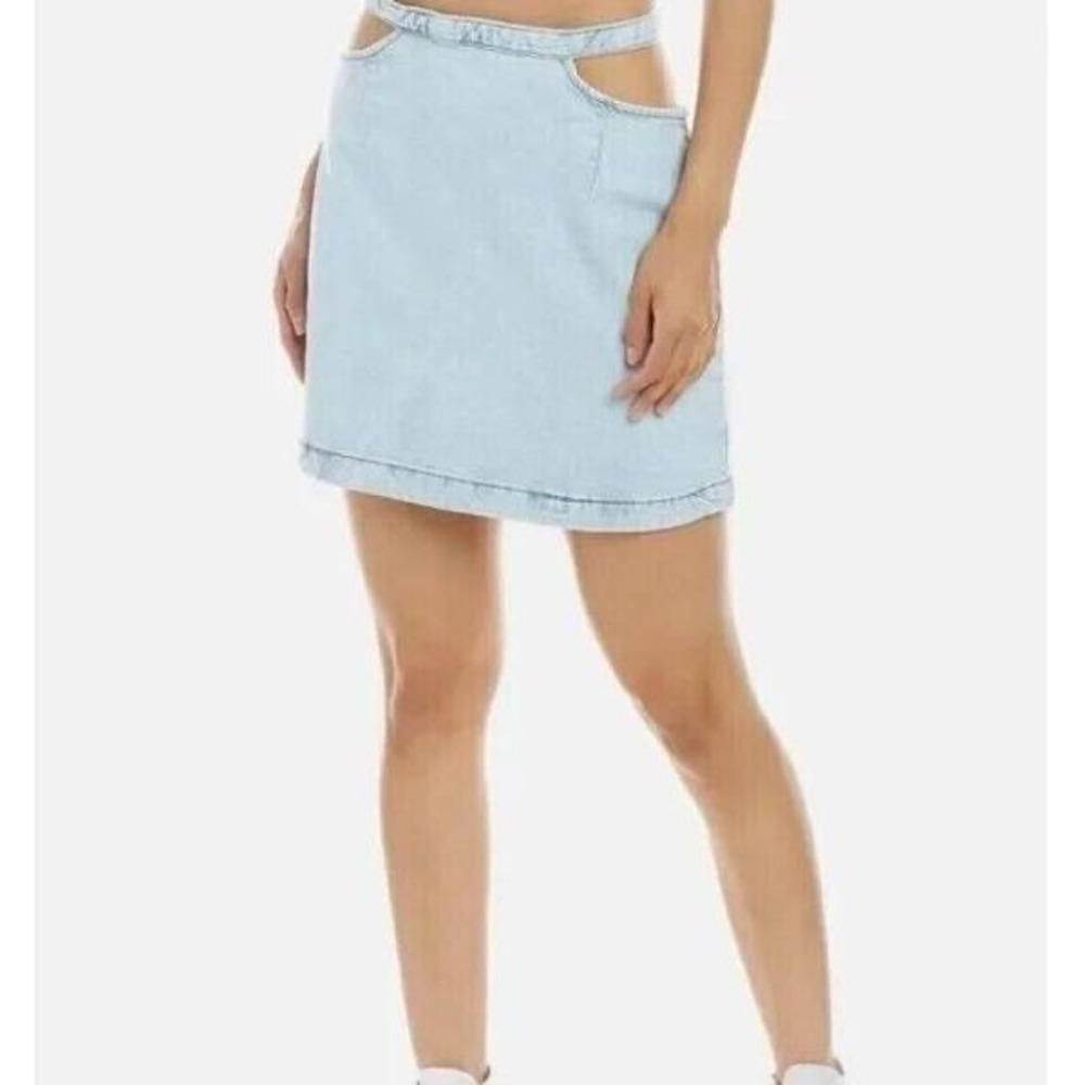 Weworewhat NEW‎ Cut Out Mini Skirt Indigo Light Wash Denim Blue Size XL MSRP $69